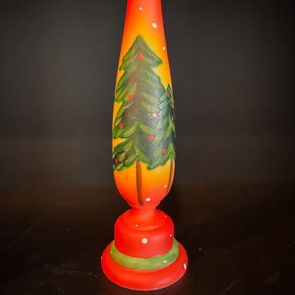 Festive Christmas Tree Candle Stick Holder, Handpainted Resin-Holiday Decor-11”H - Picture 2 of 8